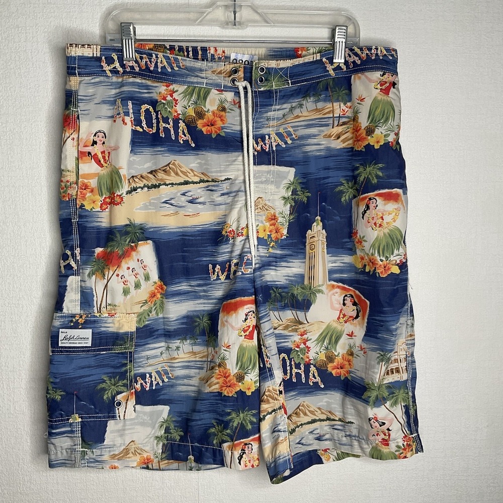 Ralph Lauren Men's POLO Hawaiian Aloha Swim Trucks Board Swimwear size L Large